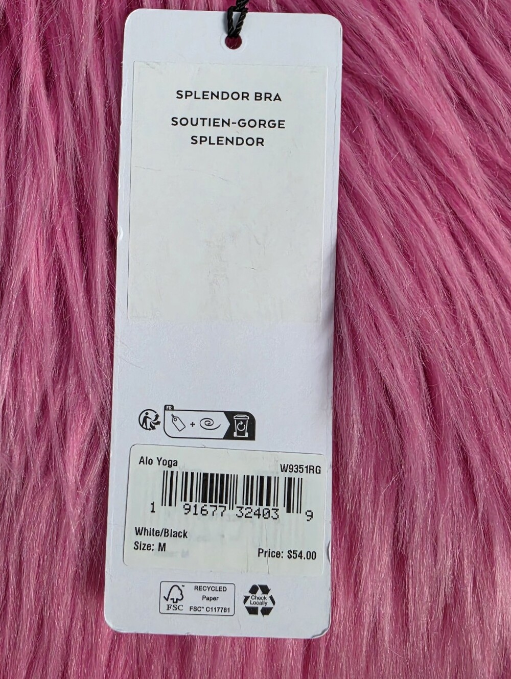 NWT. ALO Splendor Bra In White/Black - Picture 6 of 9